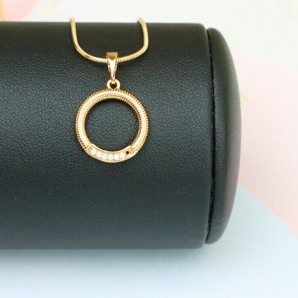 "Rose Gold Textured Circle Pendant with Crystal Accent Detail, XPPT1489 - Picture 5 of 12